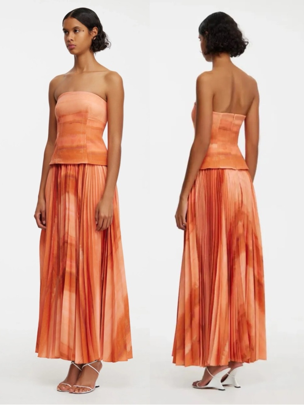 ACLER Brayswick Strapless Pleated Dress Melon Watercolor NEW with tags